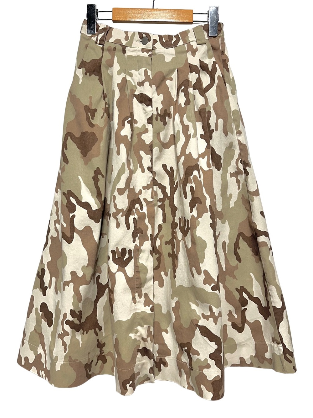 Italian Made Desert Camo A-Line Midi Skirt Cotton Stretch Military Utility S
